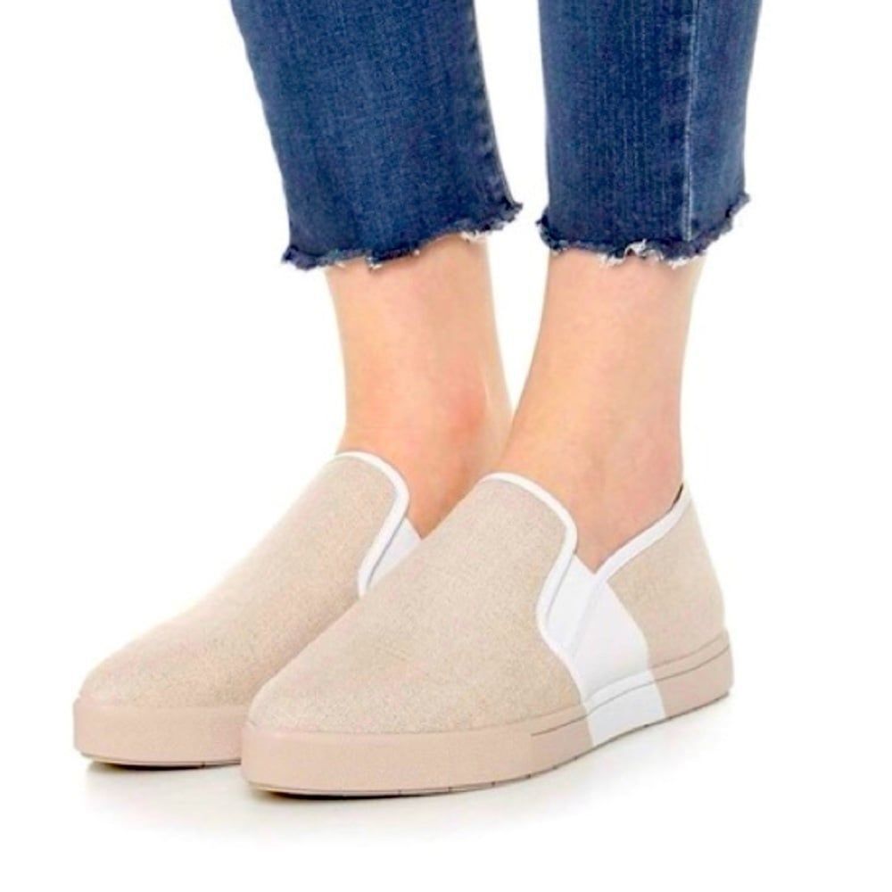 Vince Phalen Pointed-Toe Tan Beige Slip-On Canvas Loafers Size 7M / EUR 37
